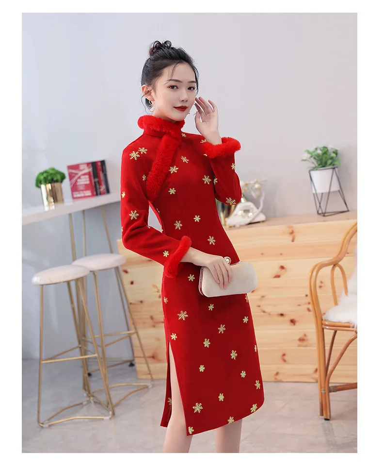 Women Clothes Chinese Winter Qipao Rabbit Fur Collar Improved Cheongsam Dress Quilted Thickened Warm Retro Elegant Slim Vestido
Women Clothes Chinese Winter Qipao Rabbit Fur Collar Improved Cheongsam Dress Quilted Thickened Warm Retro Elegant Slim Vestido