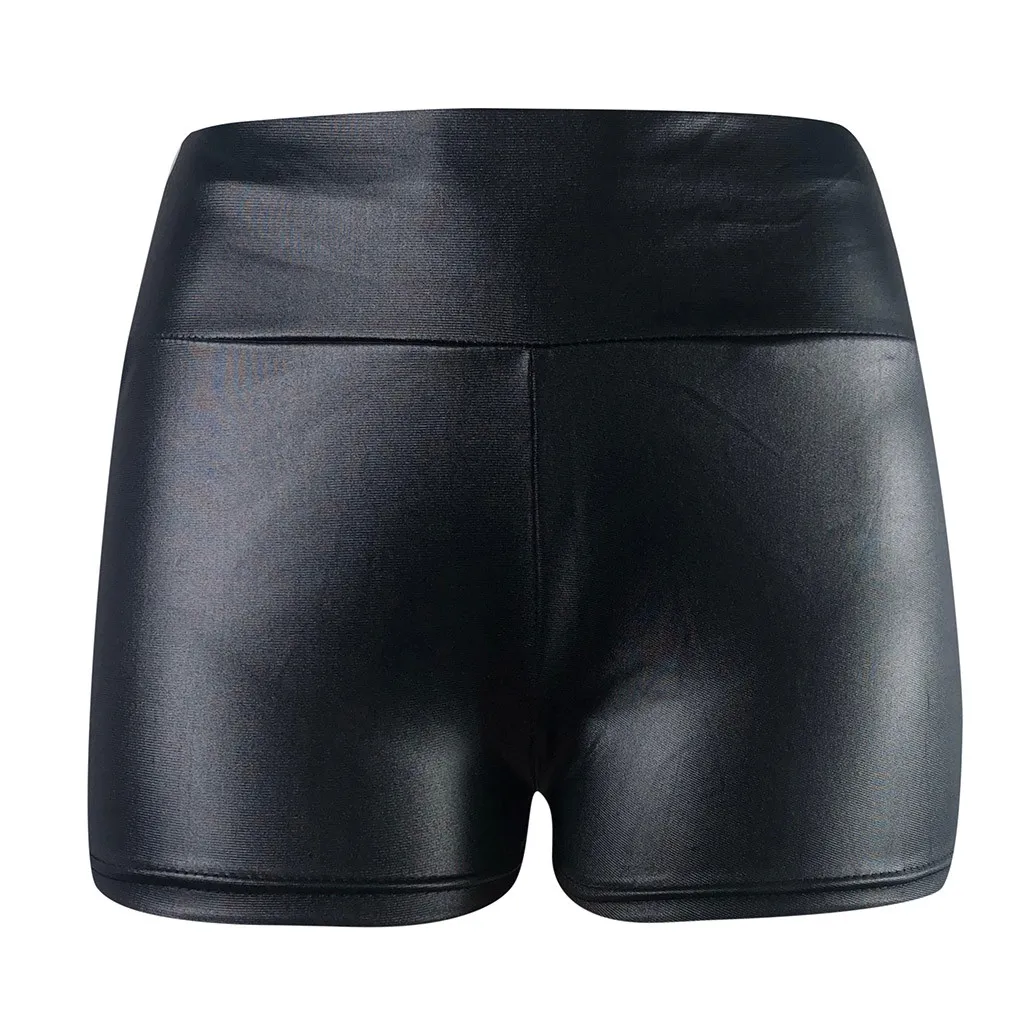 Женские сексуальные однотонные черные шорты с высокой талией модные кожаные