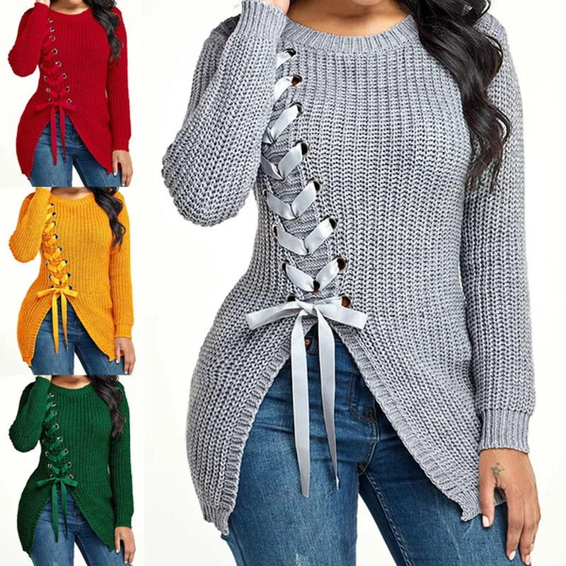JCHB Sewater Women Autumn Casual Lace Up Sexy Side Slit Solid Clolor Plus Size Loose Pullover Slim Fit Knitted Sweaters Pullover
JCHB Sewater Women Autumn Casual Lace Up Sexy Side Slit Solid Clolor Plus Size Loose Pullover Slim Fit Knitted Sweaters Pullover
