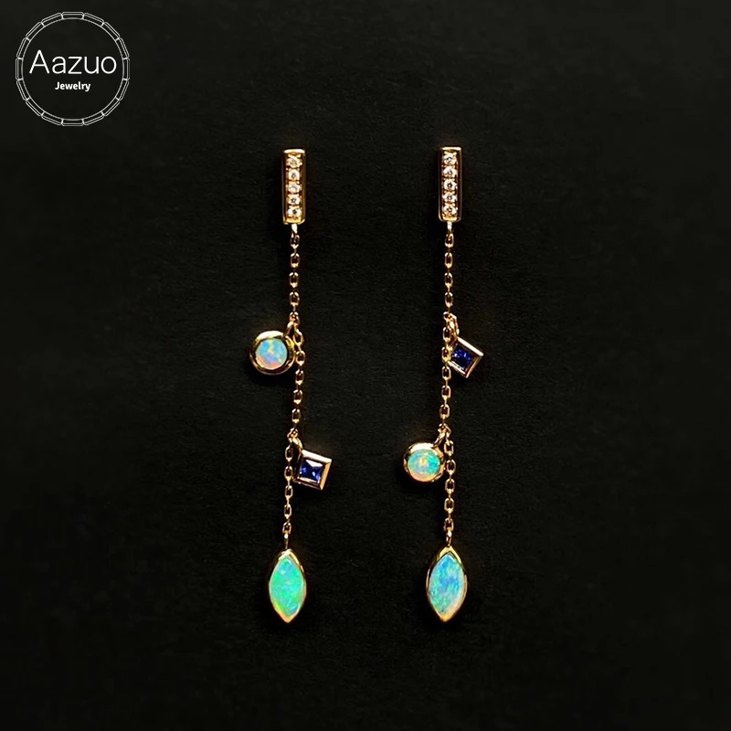 Aazuo 18K Yellow Gold Drop Earrings Natual Blue Opal Real Diamonds blue Saphire for Women Engagement Wedding Party
Aazuo 18K Yellow Gold Drop Earrings Natual Blue Opal Real Diamonds blue Saphire for Women Engagement Wedding Party