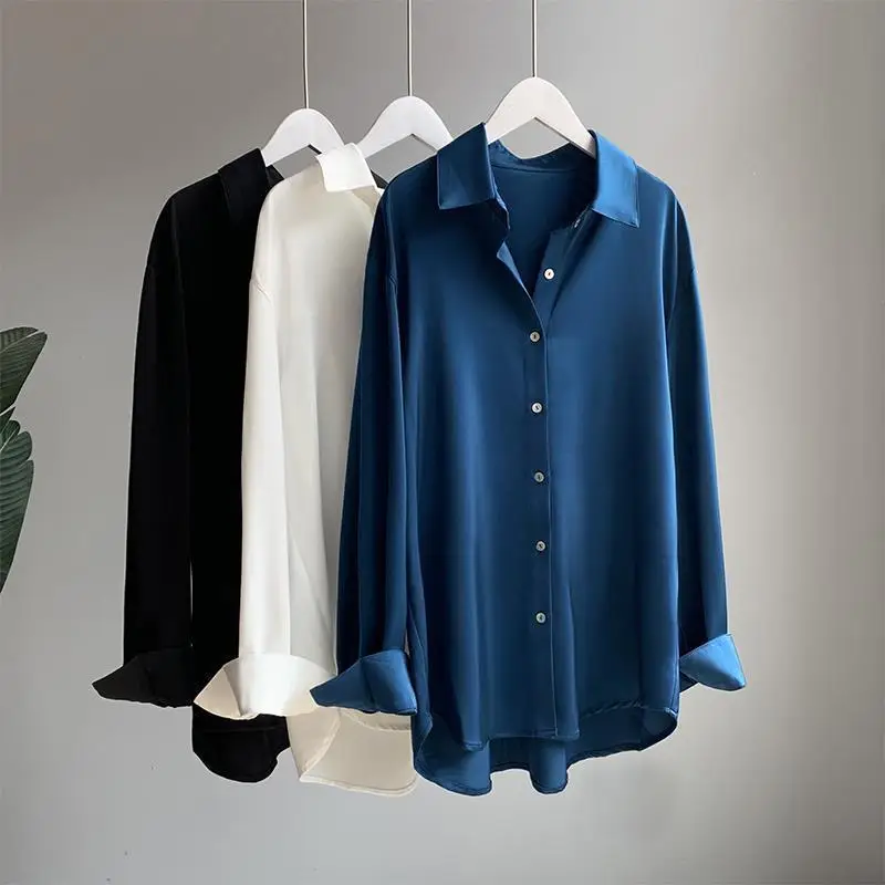 2022 satin drape shirt female summer workplace light mature style design green chiffon shirt pure color loose Korean women
2022 satin drape shirt female summer workplace light mature style design green chiffon shirt pure color loose Korean women