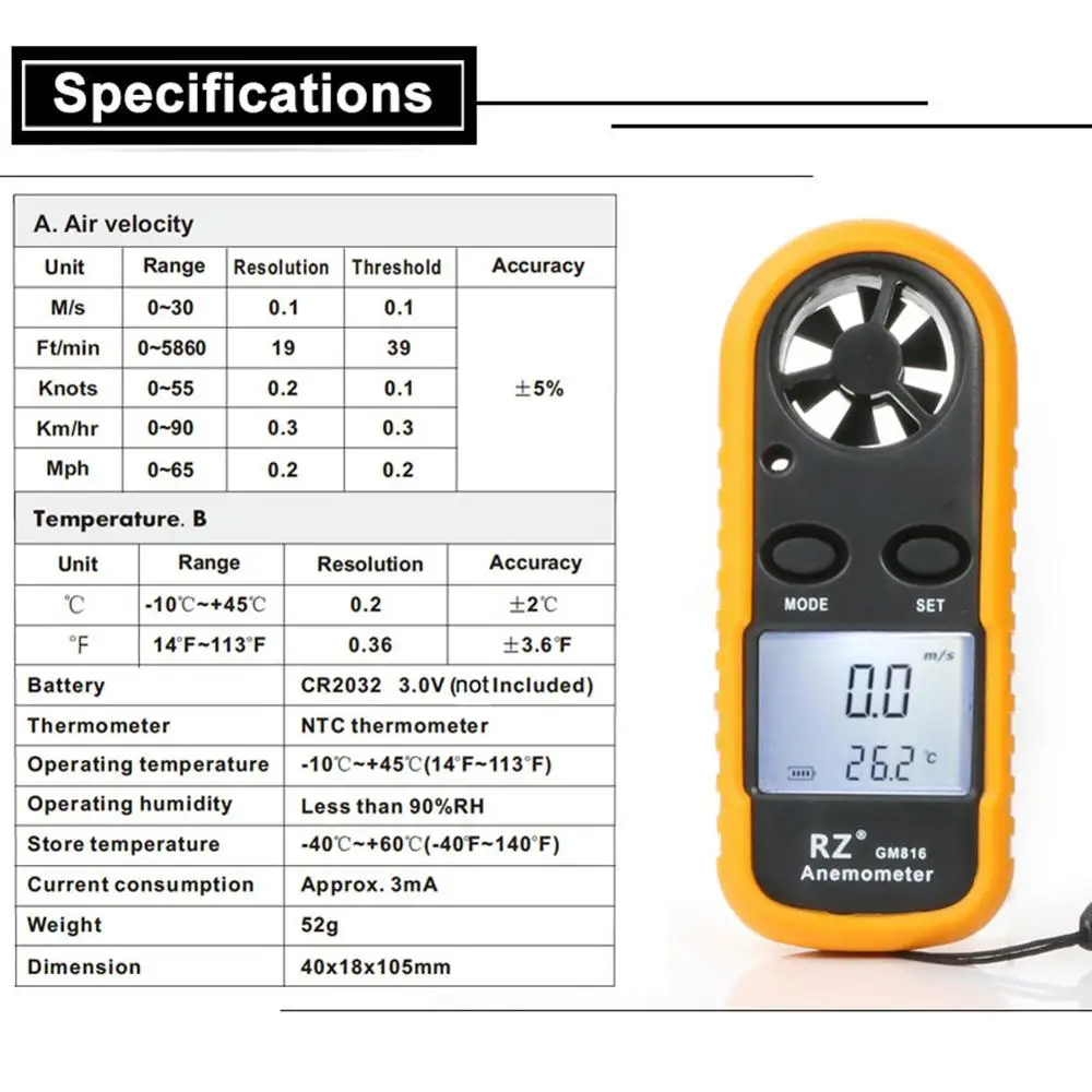 Portable Handheld Anemometer GM816 Mini Digital Anemometer Wind Speed Meter Gauge Meter
Portable Handheld Anemometer GM816 Mini Digital Anemometer Wind Speed Meter Gauge Meter