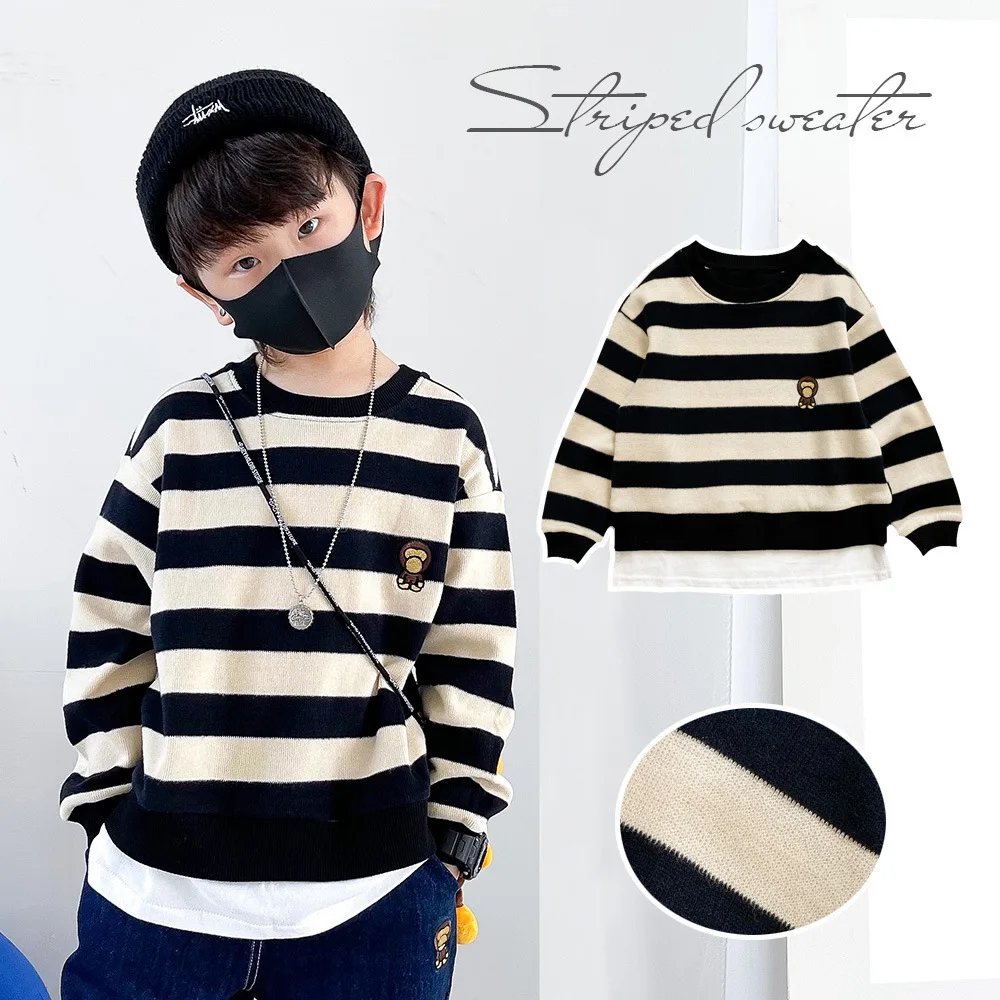 2021 autumn and winter boys' and girls' striped sweater embroidered children's sweater fake two trendy children's clothes
2021 autumn and winter boys' and girls' striped sweater embroidered children's sweater fake two trendy children's clothes