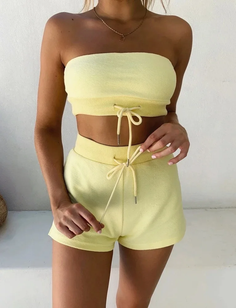 sexy Strapless Tops and Shorts Set for Women Summer Clothing Set Two Pieces Tracksuit Drawstring Suit for Female
sexy Strapless Tops and Shorts Set for Women Summer Clothing Set Two Pieces Tracksuit Drawstring Suit for Female