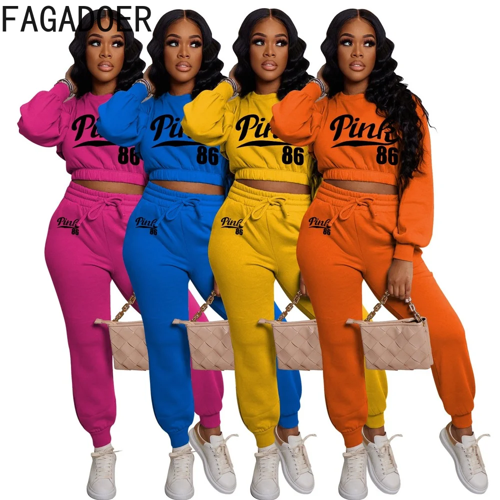 FAGADOER Fashion Print Tracksuits Women Pink Letter Print Crop Top And Pants Two Piece Sets Casual 2pcs Sportswear Outfits 2022
FAGADOER Fashion Print Tracksuits Women Pink Letter Print Crop Top And Pants Two Piece Sets Casual 2pcs Sportswear Outfits 2022