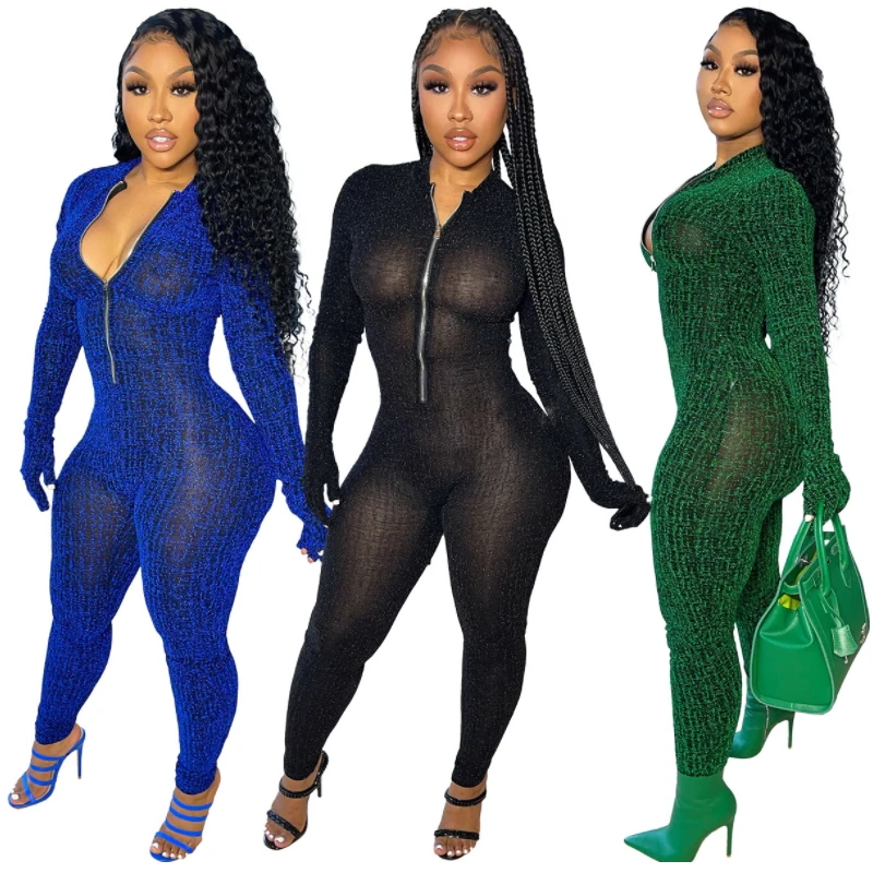With Gloves 2021 Fall New Blingbling Zipper Front Bandage Rompers Womens Jumpsuit Long Pants Sexy One Piece Bodycon Bodysuit
With Gloves 2021 Fall New Blingbling Zipper Front Bandage Rompers Womens Jumpsuit Long Pants Sexy One Piece Bodycon Bodysuit