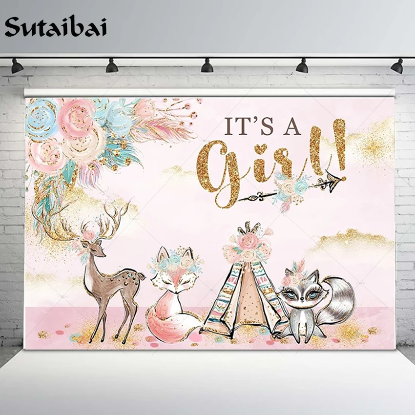 Baby Shower Photography Background Jungle Safari Wild Fox Elk Tent Flowers Gold Decoration Props Girl Portrait Photo Backdrop
Baby Shower Photography Background Jungle Safari Wild Fox Elk Tent Flowers Gold Decoration Props Girl Portrait Photo Backdrop