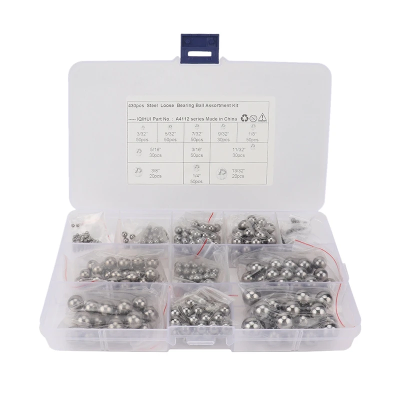 430Pcs - 11 Sizes Durable Carbon Steel Ball Replacement Parts Bike for Cars, Motorcycles, Bicycles Ball Bearing
430Pcs - 11 Sizes Durable Carbon Steel Ball Replacement Parts Bike for Cars, Motorcycles, Bicycles Ball Bearing