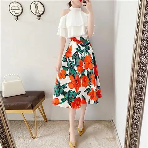 2021 Fashion Summer 2 Piece Sets Women Off Shoulder Shirt + A Line Draped Floral Print Skirt Set Female Ruffles Casual Sets Q167
2021 Fashion Summer 2 Piece Sets Women Off Shoulder Shirt + A Line Draped Floral Print Skirt Set Female Ruffles Casual Sets Q167