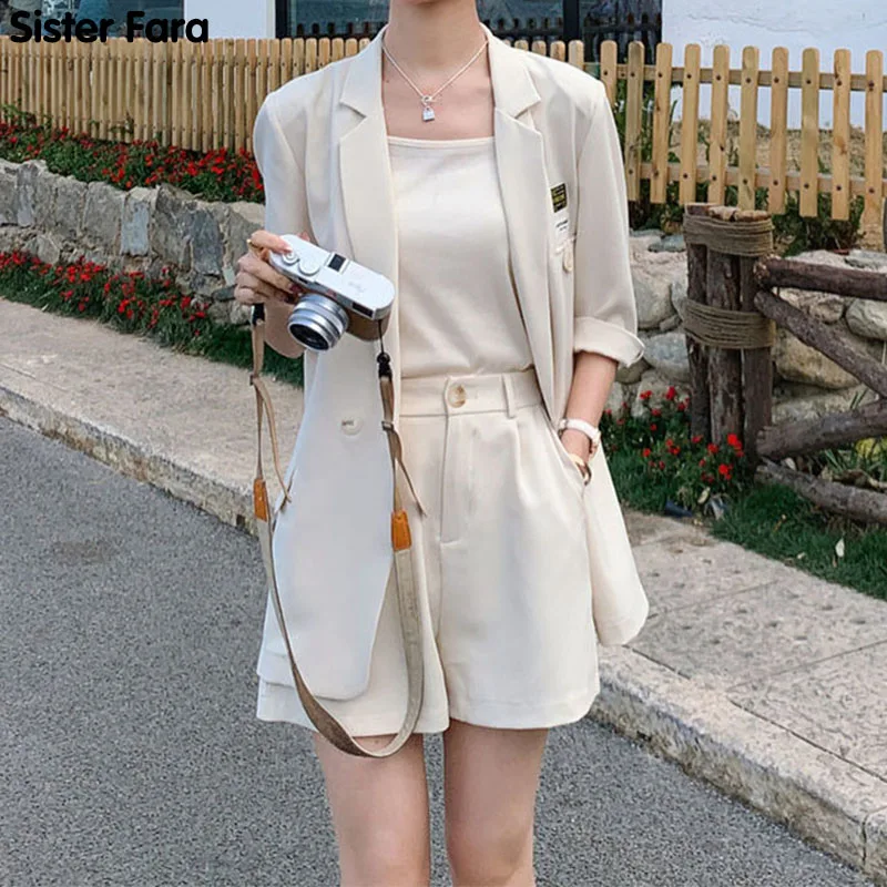 Sister Fara Fashion Summer Casual Short Sleeve Blazer Women's Two Piece Suit +High Waist Zipper Fly Shorts Spring Female Suit
Sister Fara Fashion Summer Casual Short Sleeve Blazer Women's Two Piece Suit +High Waist Zipper Fly Shorts Spring Female Suit