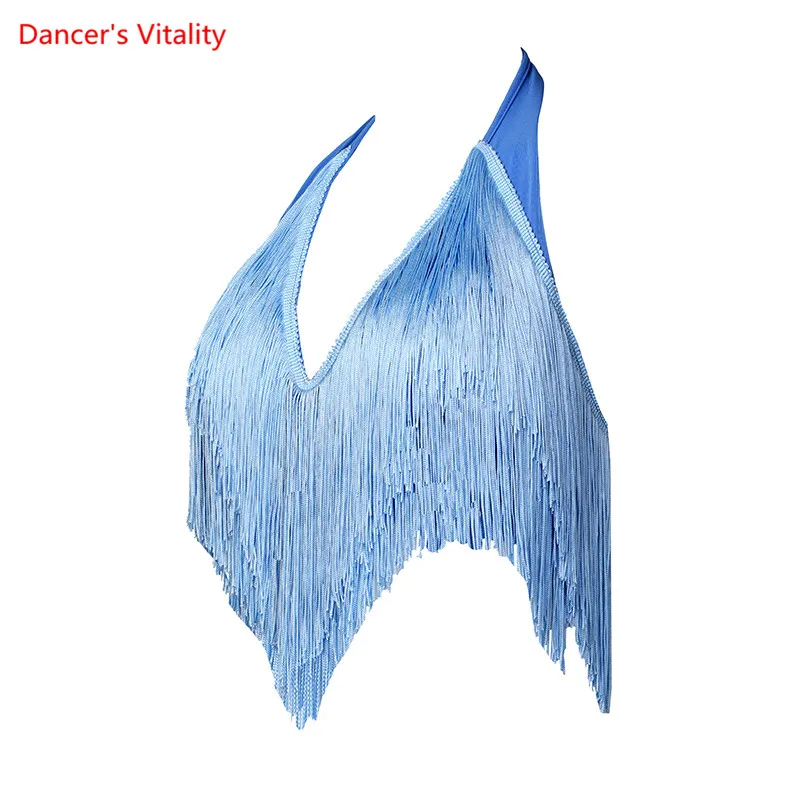 Latin Dance Clothes Female Adult Sexy Tassel Hanging Neck Top With Chest Pad New Performance Practice Clothing Summer 
Latin Dance Clothes Female Adult Sexy Tassel Hanging Neck Top With Chest Pad New Performance Practice Clothing Summer