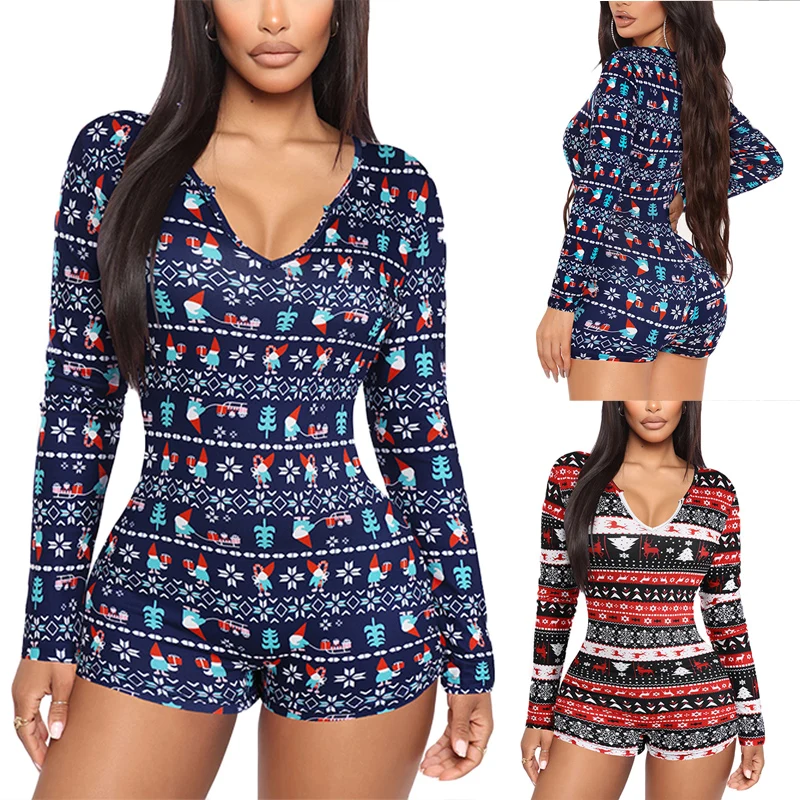 Christmas Printed Romper Slim-fit Long Sleeve V-neck Soft Sleepwear Playsuit Women's Clothes Oneseies
Christmas Printed Romper Slim-fit Long Sleeve V-neck Soft Sleepwear Playsuit Women's Clothes Oneseies