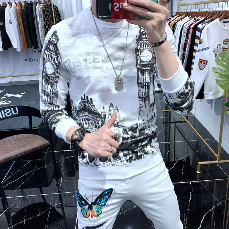 Fall Winter Men's European Fashion Trend Printing Sweater Round Neck Slim Pullover
Fall Winter Men's European Fashion Trend Printing Sweater Round Neck Slim Pullover