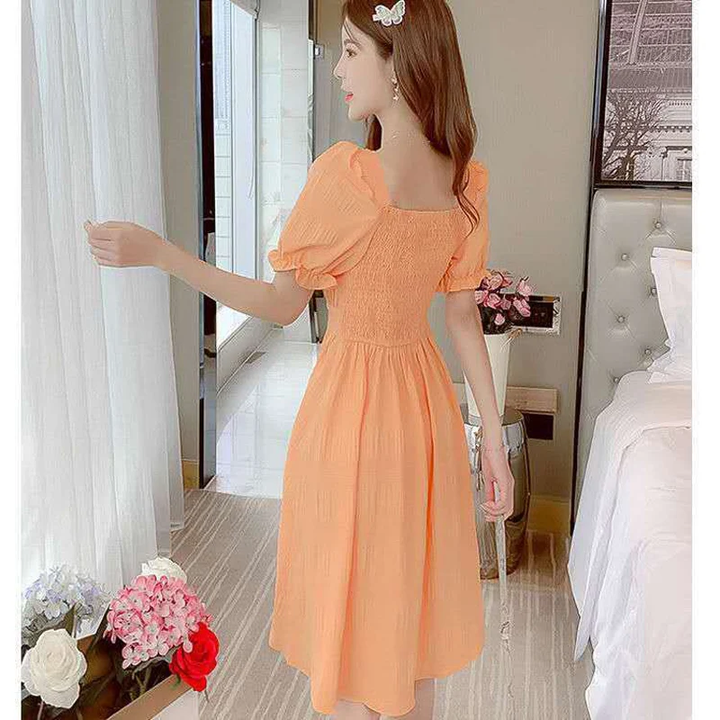 Women Summer Vestidos French Elegant Style A-Line Dress Square Collar Single Breasted Empire Waist Sweet Pure Color Slim Dresses
Women Summer Vestidos French Elegant Style A-Line Dress Square Collar Single Breasted Empire Waist Sweet Pure Color Slim Dresses