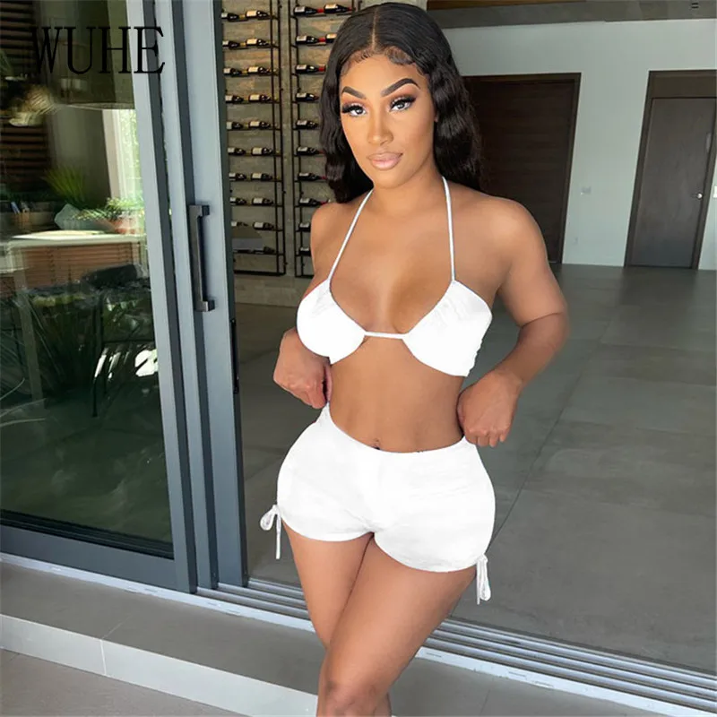 WUHE Nightclub Sexy Two Piece Sets Halter Sleeveless Off Shoulder Open Back Top Lace Up Short Pants Summer Women Party Suits
WUHE Nightclub Sexy Two Piece Sets Halter Sleeveless Off Shoulder Open Back Top Lace Up Short Pants Summer Women Party Suits
