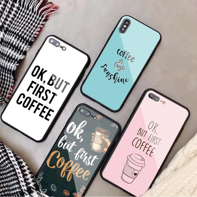 Чехол для телефона Ok But First Coffee из закаленного стекла iPhone 11 8 7 6 6S 6Plus X XS MAX 5 5S SE XR 10