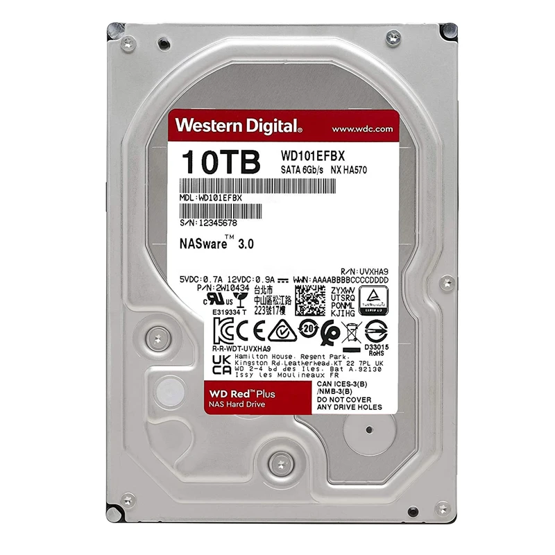 

Western Digital 10TB Disc WD Red Plus NAS Internal Hard Drive HDD - 7200 RPM, SATA 6 Gb/s, CMR, 256MB Cache, 3.5" - WD101EFBX