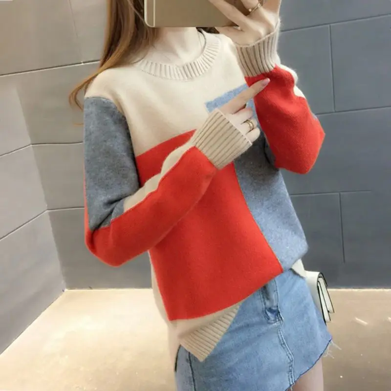 Women Autumn Long Sleeve Knitted Sweater Geometric Color Block Patchwork Pullover Tops O-Neck Casual Loose Basic Jumpers
Women Autumn Long Sleeve Knitted Sweater Geometric Color Block Patchwork Pullover Tops O-Neck Casual Loose Basic Jumpers