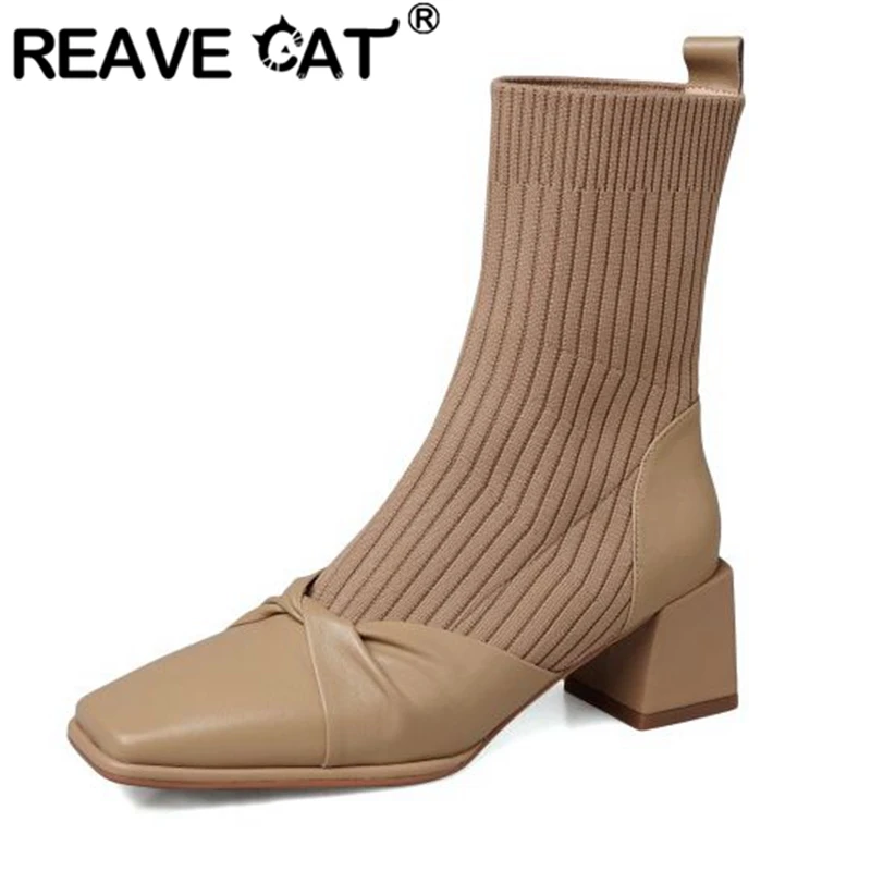 Женские сапоги до середины икры REAVE CAT, кожаные вязаные сапоги на блочном каблуке без застежек с квадратным носком, черные и персиковые сапог...
Женские сапоги до середины икры REAVE CAT, кожаные вязаные сапоги на блочном каблуке без застежек с квадратным носком, черные и персиковые сапог...