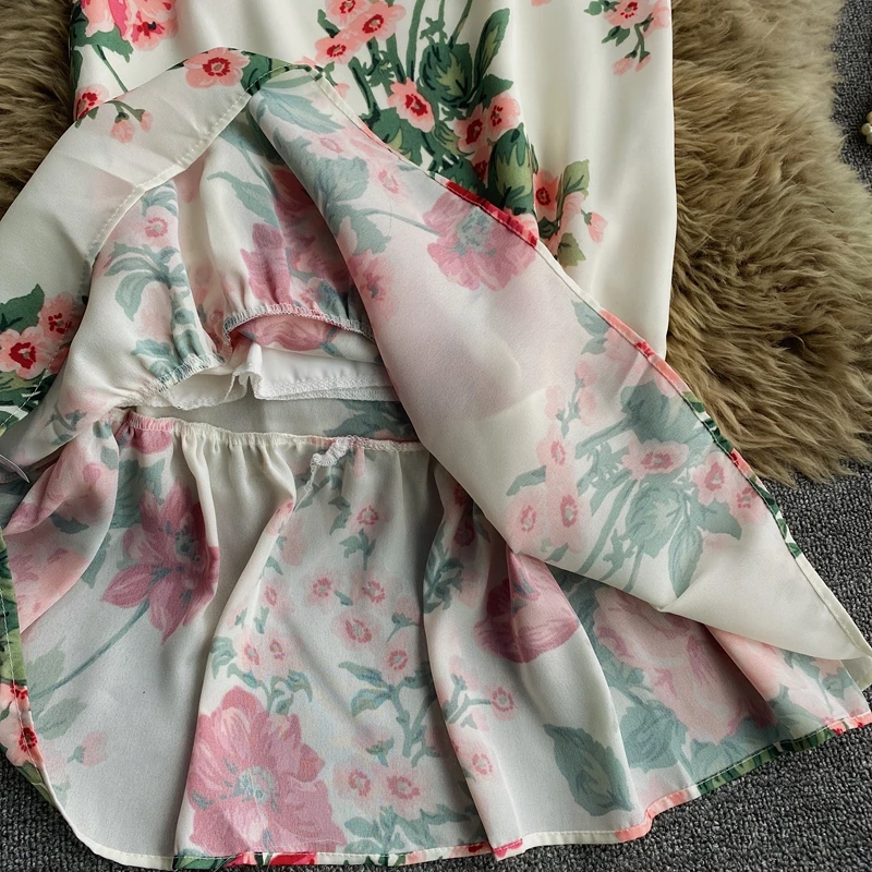 Boho Floral Spaghetti Strap Mini Dress Women Sexy V-Neck Printed Bodycon Mermaid Vestidos 2021 Spring Summer New Fashion