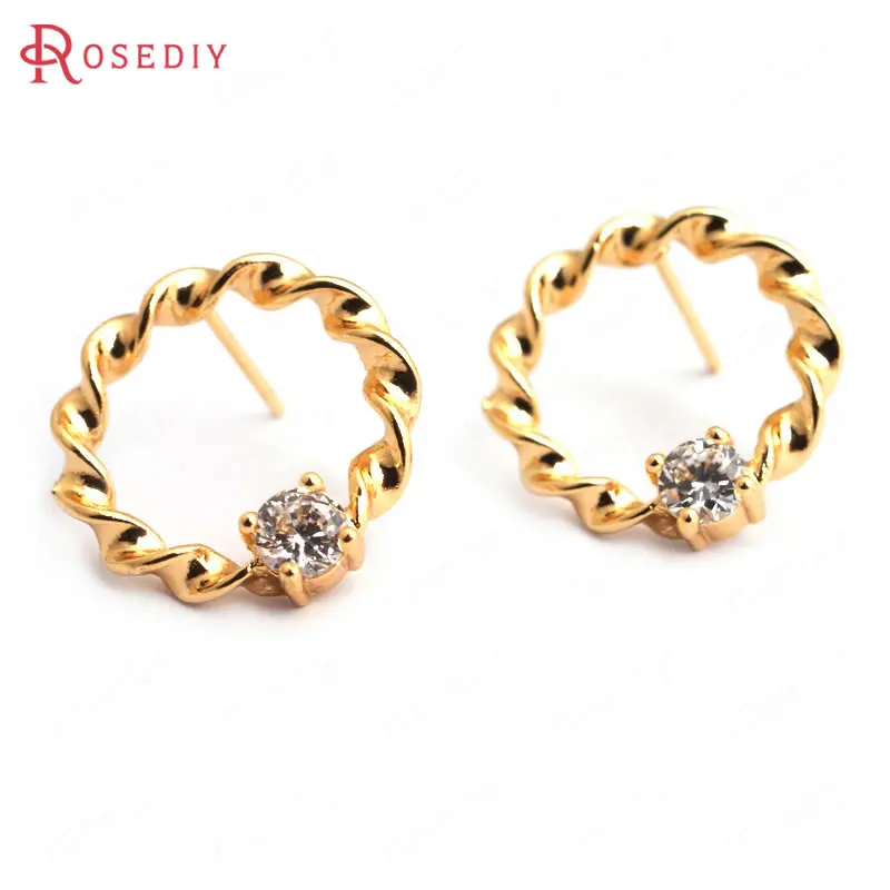 (F154)4 pieces 17mm 24K Gold Color Brass + White Zircon Twisted Circle Stud Earrings High Quality Accessories Jewelry Findings 
(F154)4 pieces 17mm 24K Gold Color Brass + White Zircon Twisted Circle Stud Earrings High Quality Accessories Jewelry Findings