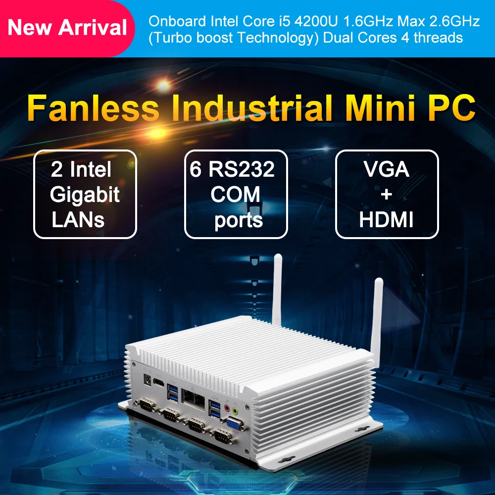 TDP 15 Вт ПК бортовой компьютер Intel Core i5 4200U 1 6 ГГц 2 ethernet Мини 6COM HD VGA DDR3L промышленный ПК|Мини ПК| |