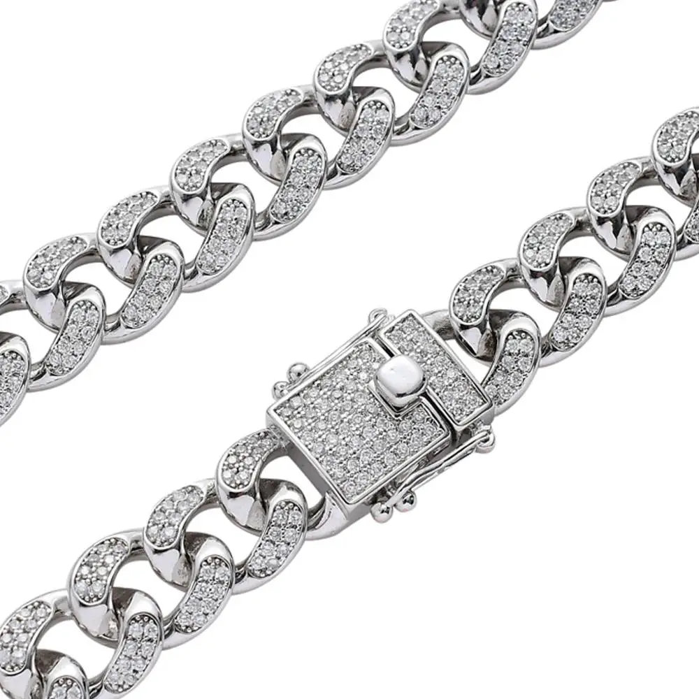 

Hip hop Jewelry Factory Direct Top Quality Cuban Link Necklace 12mm 18" 20" 22" 24" width AAA Zircon Cuban Link Choker