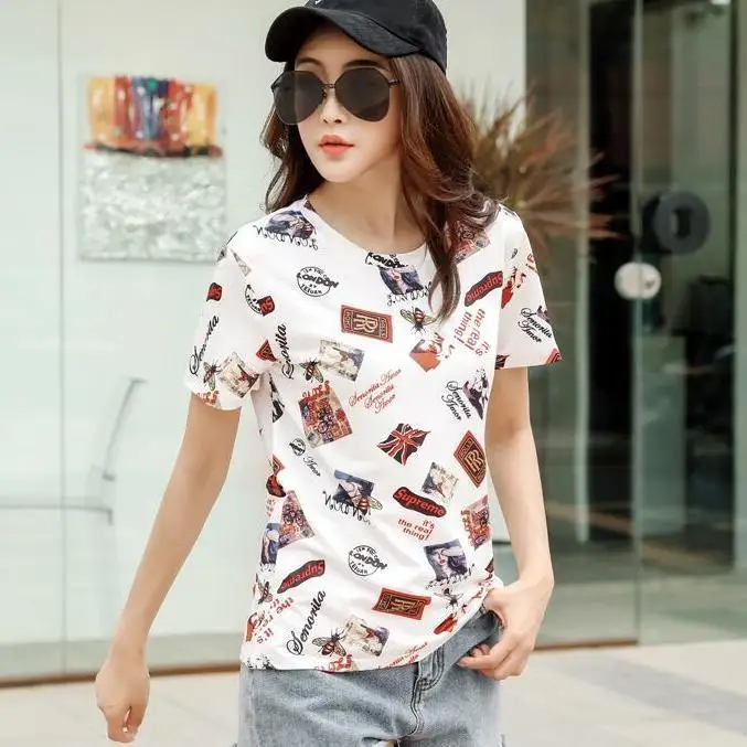 2021 short sleeve T-shirt women's summer new women's wear Korean slim versatile white print top
2021 short sleeve T-shirt women's summer new women's wear Korean slim versatile white print top
