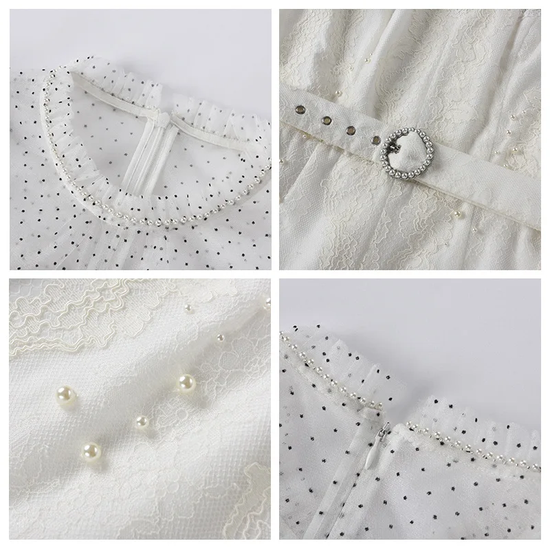 White Rompers Women Lace Jumpsuit Women Elegance 2021 Dot Mesh Spliced Lace Wide Legs Romper with Belt Summer Fashion Clothes 
White Rompers Women Lace Jumpsuit Women Elegance 2021 Dot Mesh Spliced Lace Wide Legs Romper with Belt Summer Fashion Clothes