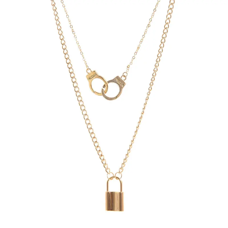 Trendy Handcuffs Lock Long Chain Necklace Pendant Ladies Gold Color Double Layered Necklaces for Women Fashion Neck Jewelry
Trendy Handcuffs Lock Long Chain Necklace Pendant Ladies Gold Color Double Layered Necklaces for Women Fashion Neck Jewelry