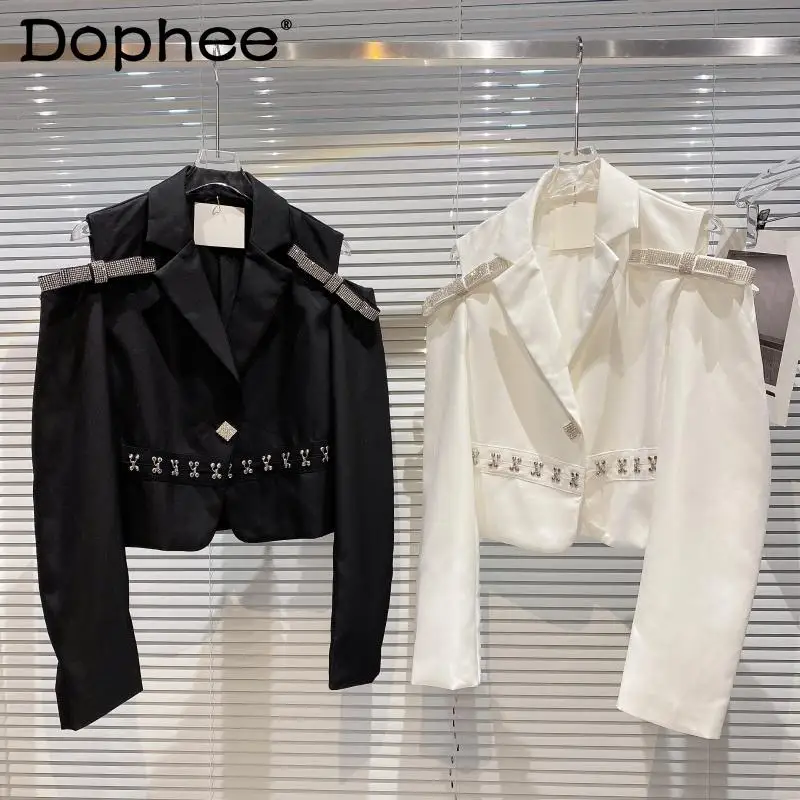Hot Rhinestone Bow Sexy Hollow Out Long Sleeve Suit Jacket Women Fashion Short Black White Blazer Coat 2021 Autumn New Clothing
Hot Rhinestone Bow Sexy Hollow Out Long Sleeve Suit Jacket Women Fashion Short Black White Blazer Coat 2021 Autumn New Clothing