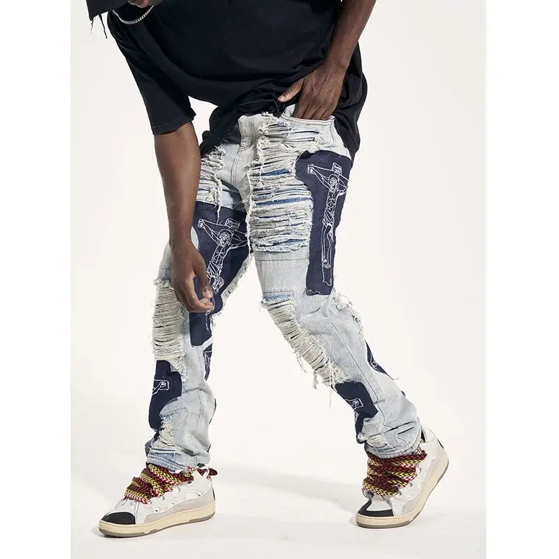 Men's Fringe Embroidery Jeans Pants Color Block Tassel Ripped Retri Denim Trousers Oversize Baggy Jean Pants
Men's Fringe Embroidery Jeans Pants Color Block Tassel Ripped Retri Denim Trousers Oversize Baggy Jean Pants