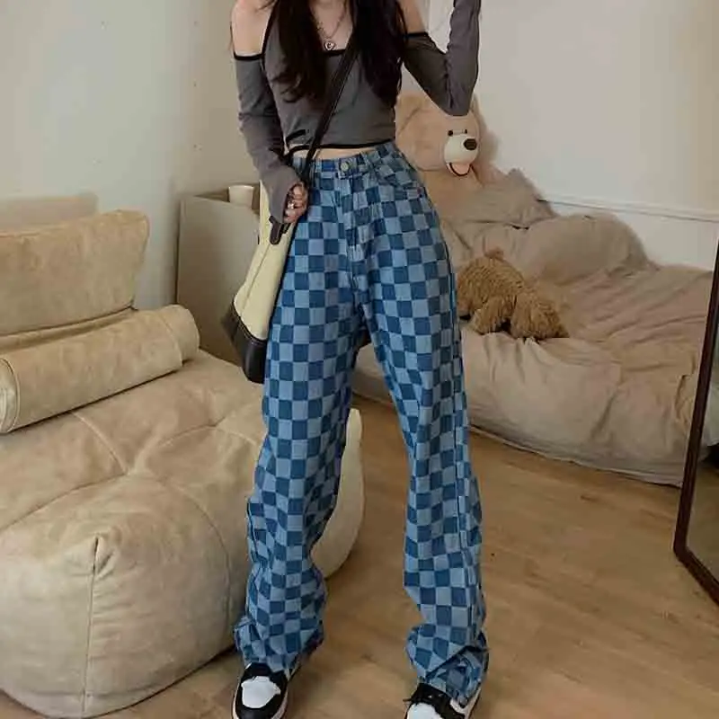 Harajuku Gothic Street Denim Stripe Checkerboard Lattice Printed Trousers Autumn Vintage High Waist Jeans Straight Women Pants
Harajuku Gothic Street Denim Stripe Checkerboard Lattice Printed Trousers Autumn Vintage High Waist Jeans Straight Women Pants