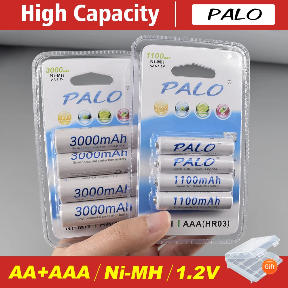 

PALO 1.2V NI MH AA and AAA Rechargeable aa aaa Batteries 2A AA 3000mAh / 3A AAA 1100mAh For Torch Toys Clock MP3 Player
