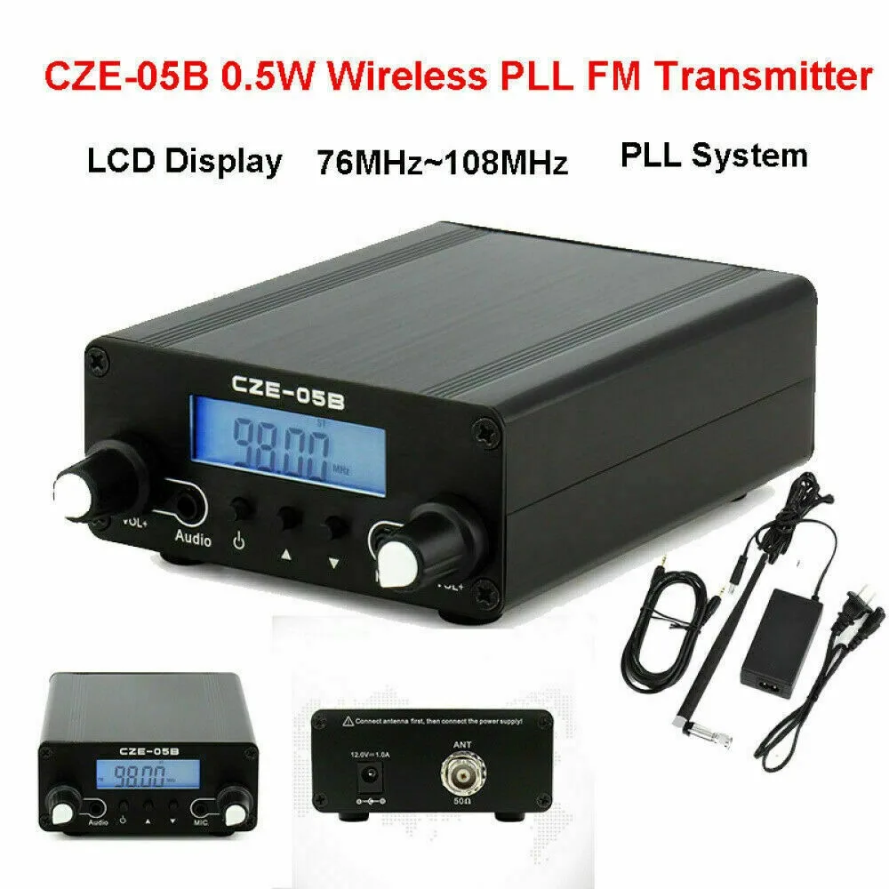 

Wireless Bluetooth Transmitter Stereo Music CZE-05B 0.5W Wireless PLL FM Transmitter 76MHz~108MHz Antenna Home Broadcast LCD 5