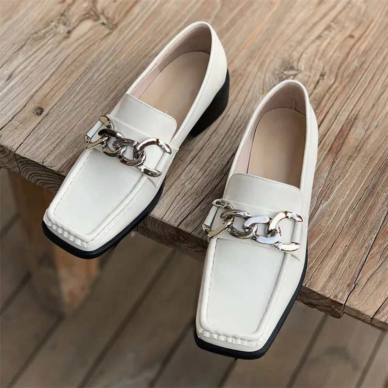 Meotina Loafers Shoes Women Real Leather Med Heels Square Toe Pumps Metal Decoration Thick Heel Female Footwear Spring White 40
Meotina Loafers Shoes Women Real Leather Med Heels Square Toe Pumps Metal Decoration Thick Heel Female Footwear Spring White 40