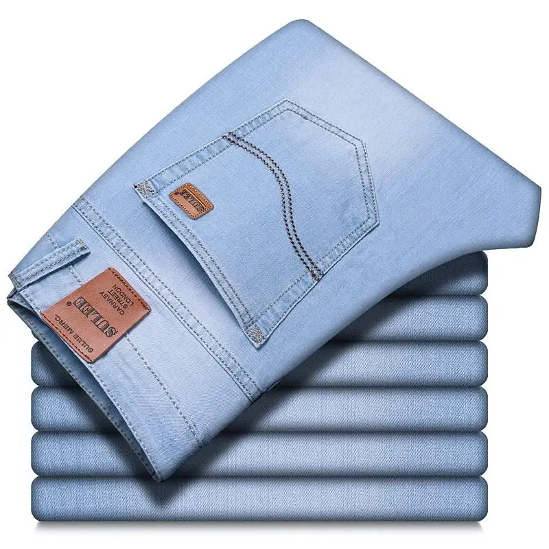 2021 Sulee Brand Top Classic Style Men Ultra-thin Jeans Business Casual Light Blue Stretch Cotton Jeans Male Brand Trousers
2021 Sulee Brand Top Classic Style Men Ultra-thin Jeans Business Casual Light Blue Stretch Cotton Jeans Male Brand Trousers