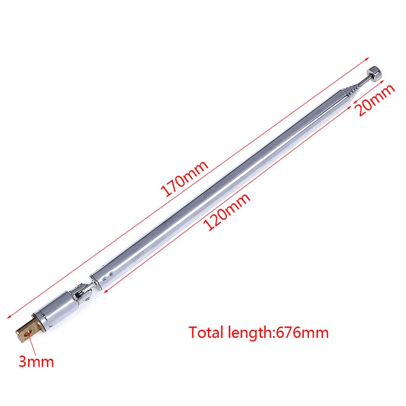 total length 765MM 7 Sections Telescopic Antenna Aerial for Radio TV silver Expanded
total length 765MM 7 Sections Telescopic Antenna Aerial for Radio TV silver Expanded