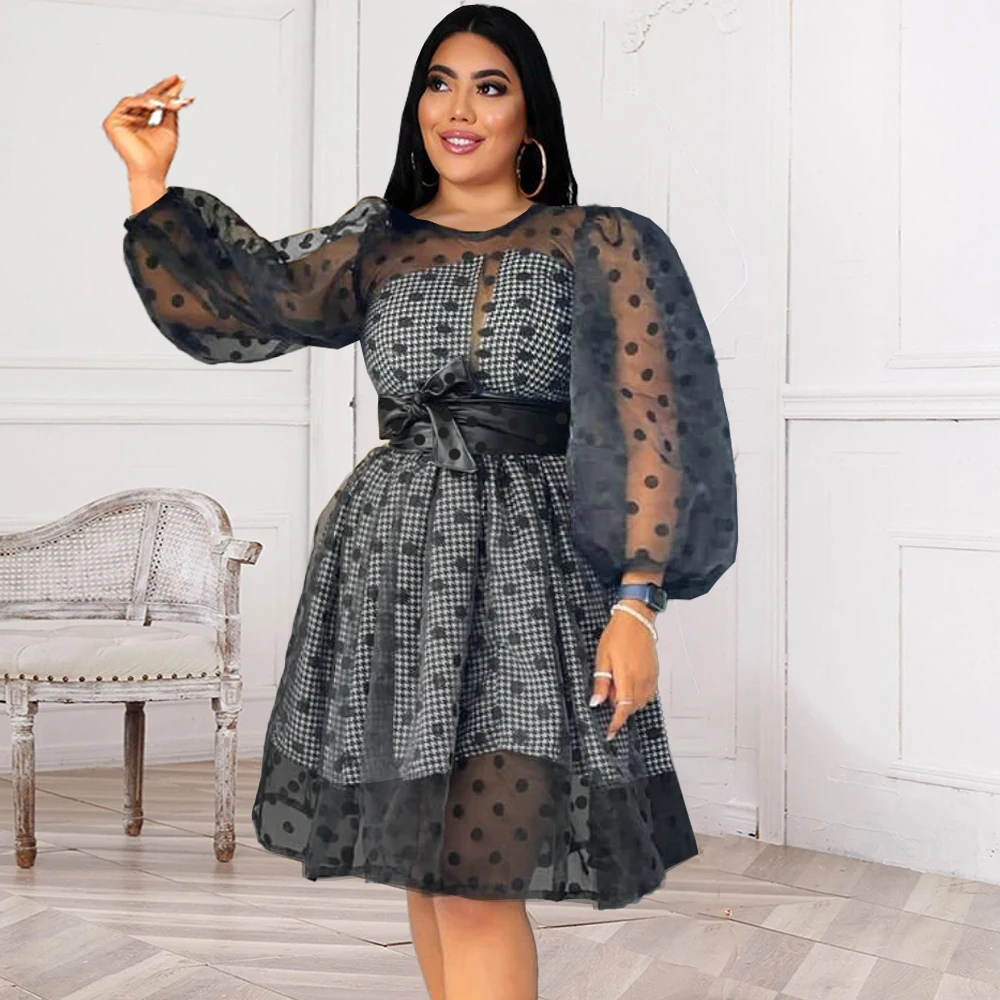 Two Pices Sets Party Dresses Women Black Polka Dot Transparent Loose Inside Plaid Printed Dress See Through with Sashes Summer
Two Pices Sets Party Dresses Women Black Polka Dot Transparent Loose Inside Plaid Printed Dress See Through with Sashes Summer