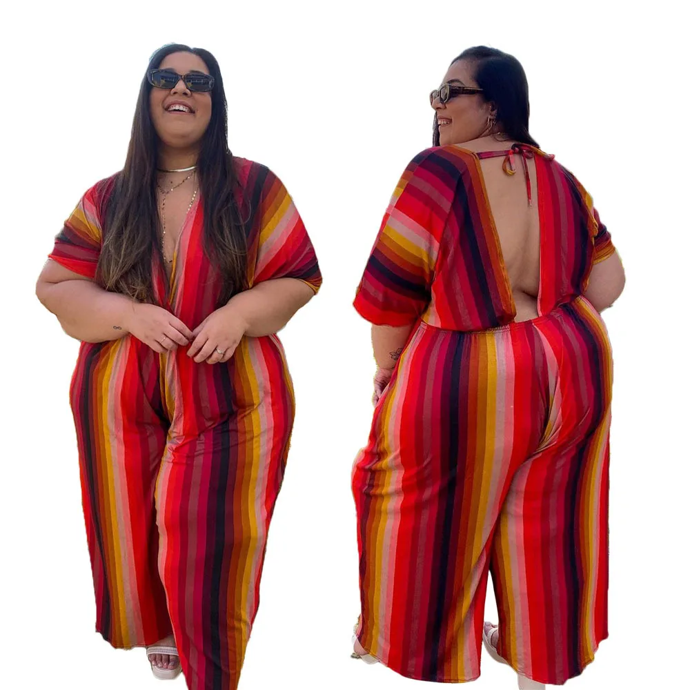 Drop-shipping Color Striped Loose Jumpsuits Plsu Size XL-4XL V-Neck Short Sleeve Lace-up Backless Wide-leg Casual Autumn Rompers
Drop-shipping Color Striped Loose Jumpsuits Plsu Size XL-4XL V-Neck Short Sleeve Lace-up Backless Wide-leg Casual Autumn Rompers