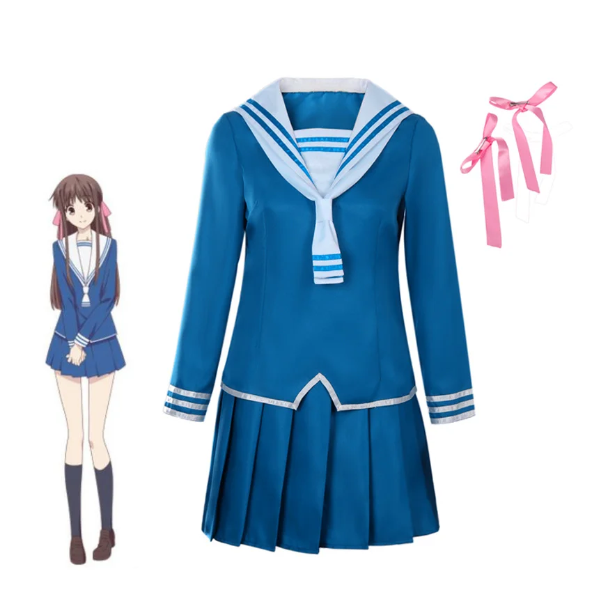 

Takerlama Anime Fruits Basket Tohru Honda Cosplay Tops Skirt Woman JK Uniform Girl Sailor Suit Costumes with Headwear