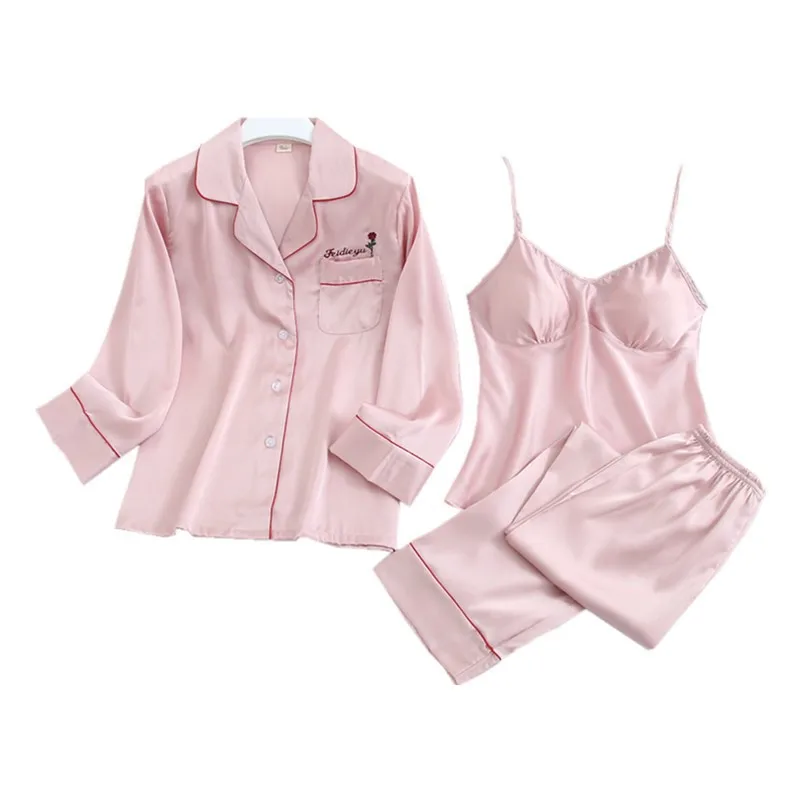 Lapel Pajamas Suit Women 3PCS Sleepwear Spring Autumn New Pijamas Loose Nightgown Long Sleeve&Pants Set Satin Sexy Nightwear
Lapel Pajamas Suit Women 3PCS Sleepwear Spring Autumn New Pijamas Loose Nightgown Long Sleeve&Pants Set Satin Sexy Nightwear