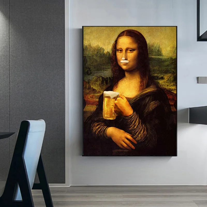 Картина на холсте Мона Лиза Настенная картина с рисунком питьевого пива