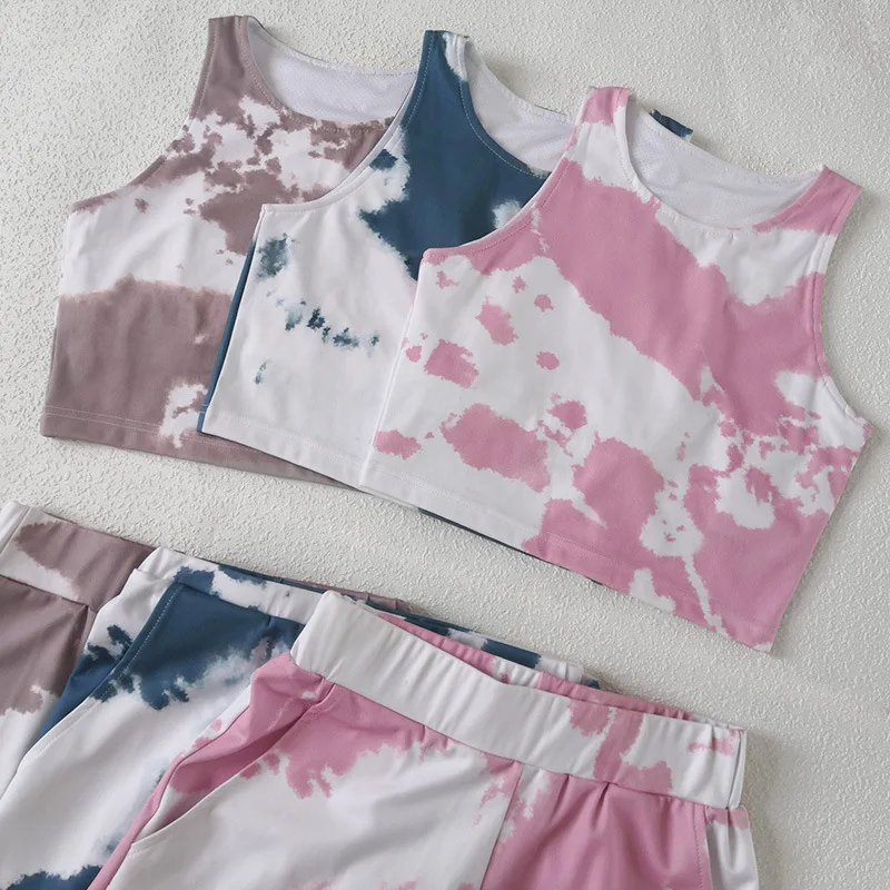 Tie-Dye Sleeveless Two Piece Set Women Crop Top High Waist Shorts Sports Shorts Suit Running Quick-Drying Yoga Fitness Suit 2021
Tie-Dye Sleeveless Two Piece Set Women Crop Top High Waist Shorts Sports Shorts Suit Running Quick-Drying Yoga Fitness Suit 2021
