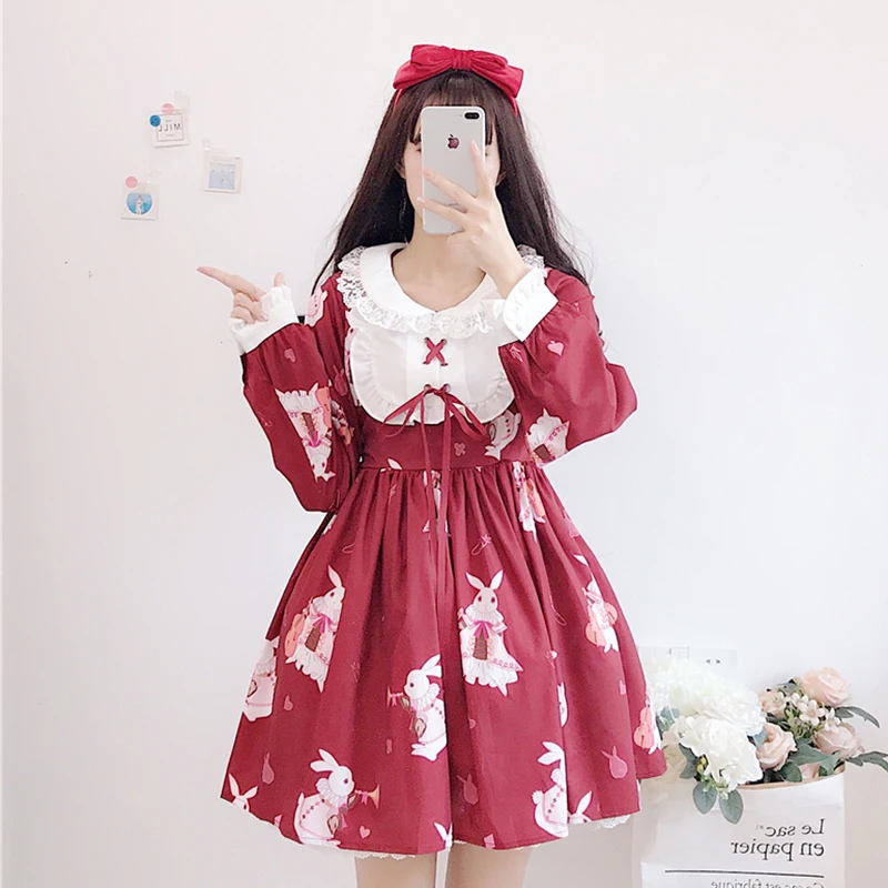 Платье в стиле Лолиты с милым кроликом милое платье японском Kawaii принцессы для
