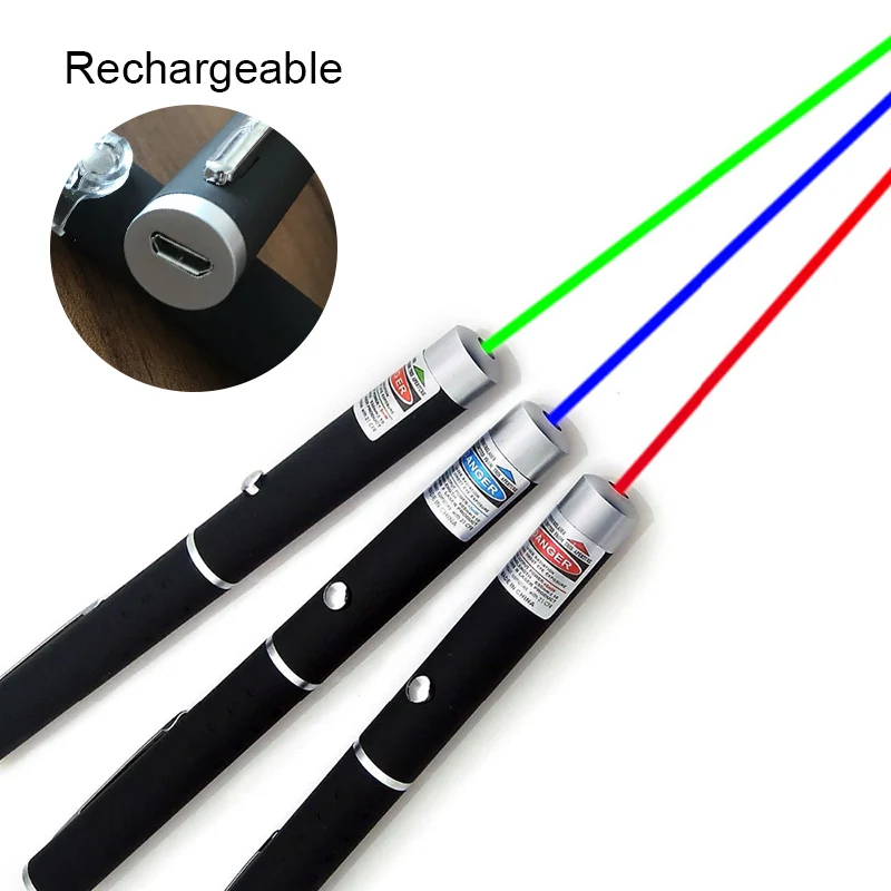 

USB Rechargeable USB 5MW Red 650nm Green 532nm Blue 405nm Laser Pen Black Strong Visible Light Beam Laser pointer TSLM1