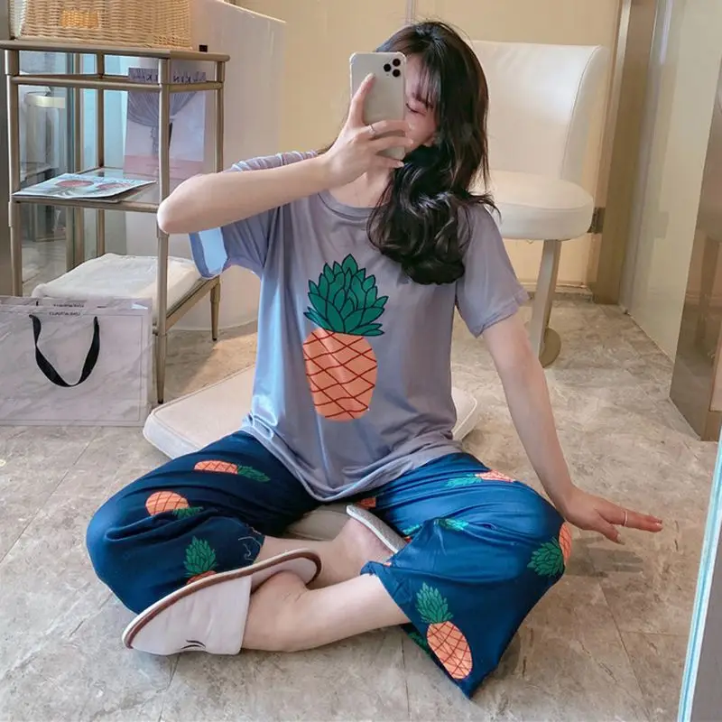 Cute Skin-friendly Pajamas for Women Short-sleeve Top +Pant Summer Sleepwear Nightwear 2Pcs
Cute Skin-friendly Pajamas for Women Short-sleeve Top +Pant Summer Sleepwear Nightwear 2Pcs