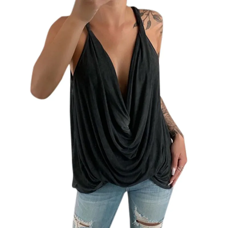 Однотонные винтажные топы Женская одежда летняя сексуальная глубокий v образный