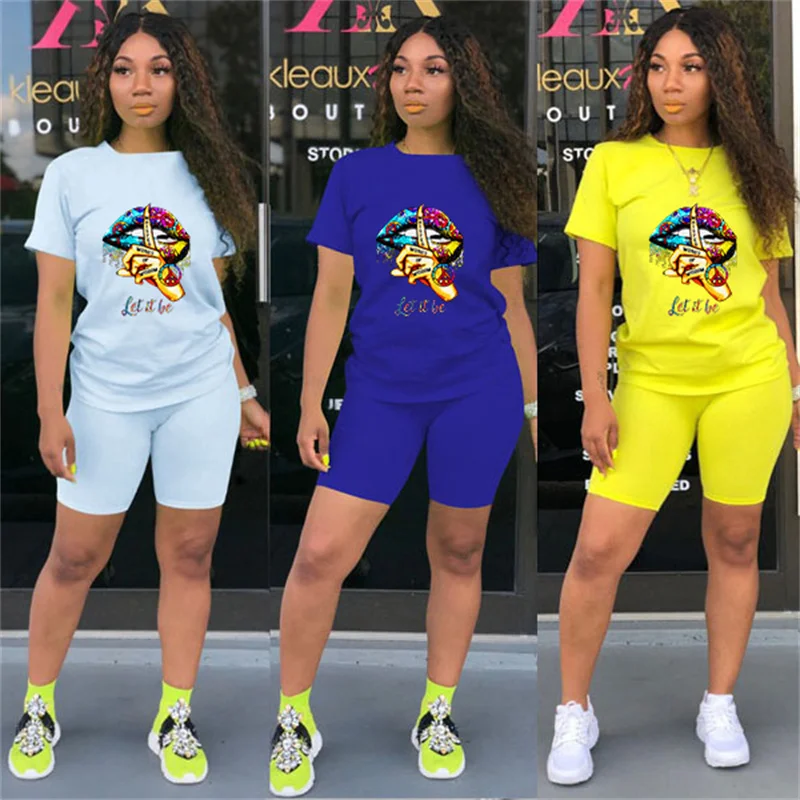 Summer Women's Sports Suit Two Piece Clothes Set Fashion Print Round Neck Pullover Top T-Shirts Tight Biker Shorts Daily Suit
Summer Women's Sports Suit Two Piece Clothes Set Fashion Print Round Neck Pullover Top T-Shirts Tight Biker Shorts Daily Suit
