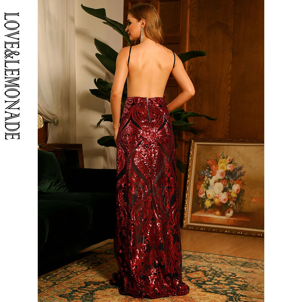 LOVE&LEMONADE Sexy Deep Red V-Neck Whit Split Open Back Bodycon Geometric Sequins Party Maxi Dress LM82469
LOVE&LEMONADE Sexy Deep Red V-Neck Whit Split Open Back Bodycon Geometric Sequins Party Maxi Dress LM82469